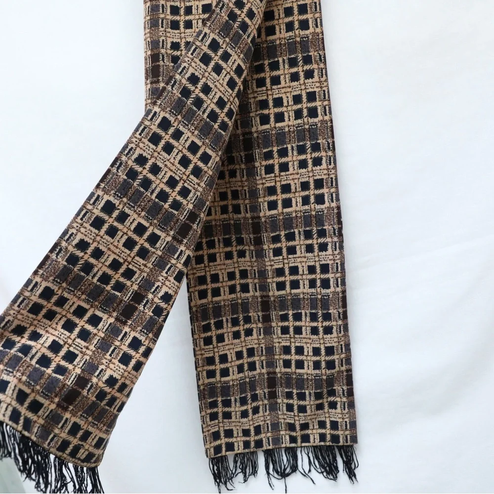 Vintage double-sided scarf unisex mens womens brown abstract print classic satin